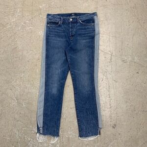 7 For All Mankind Jeans Womens 30 Blue Two Tone Straight Crop Raw Hem Button Fly